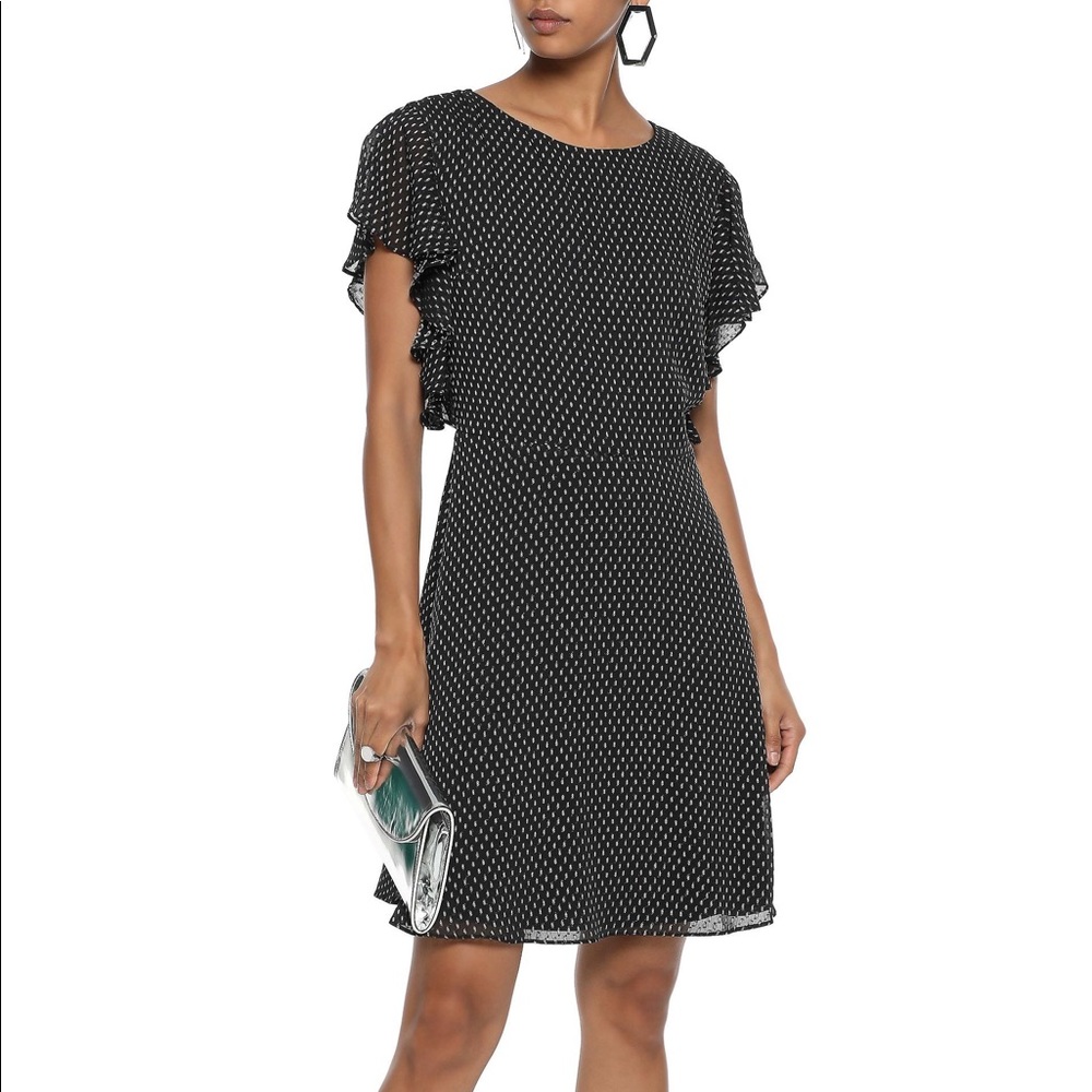 Halston  Ruffle Trimmed Georgette Mini Dress